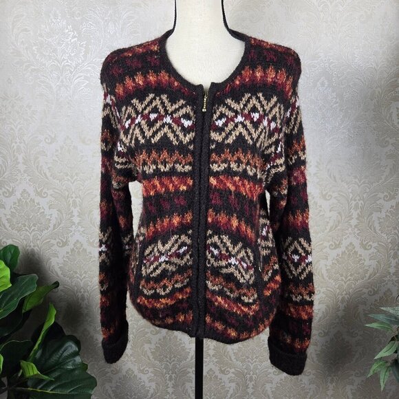 Dressbarn Size Large Multicolor Patterned Striped Zip Front Cardigan Sweater - Picture 1 of 12